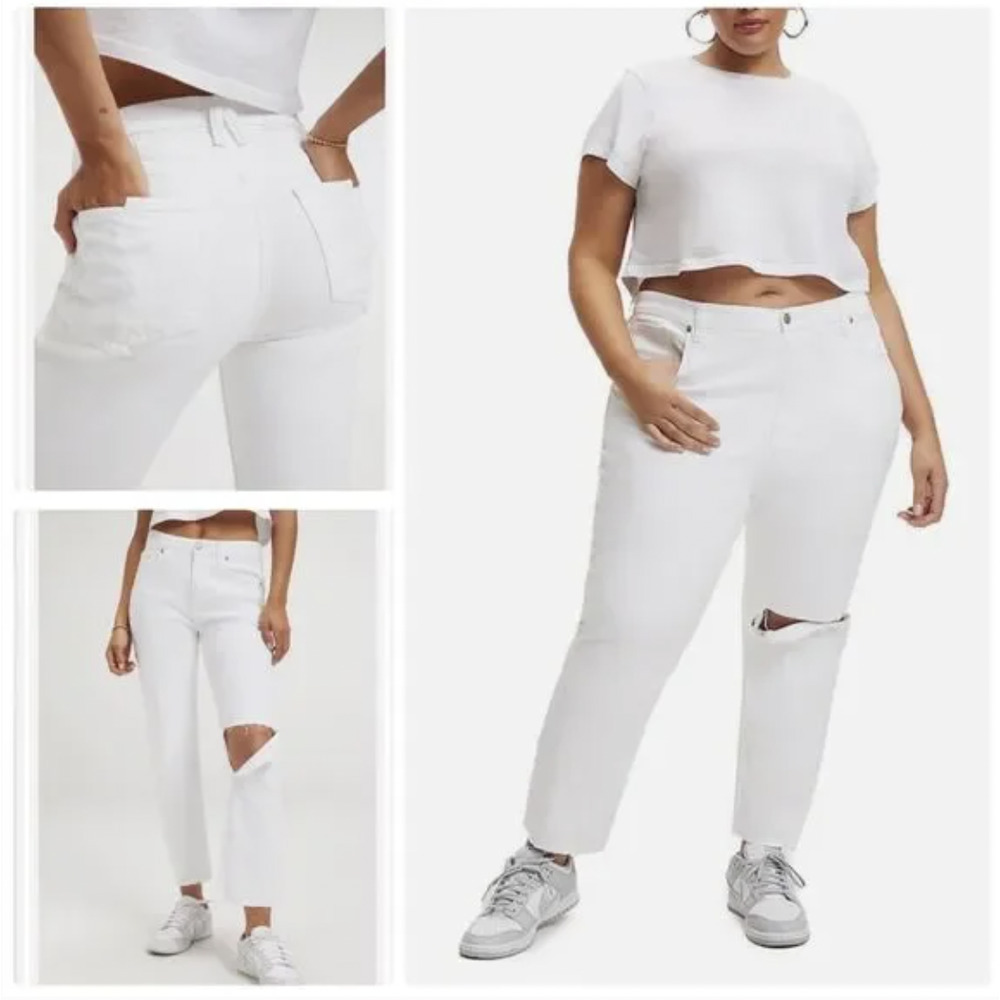 NWT $140 Good American Good '90s Icon Ripped White Jeans